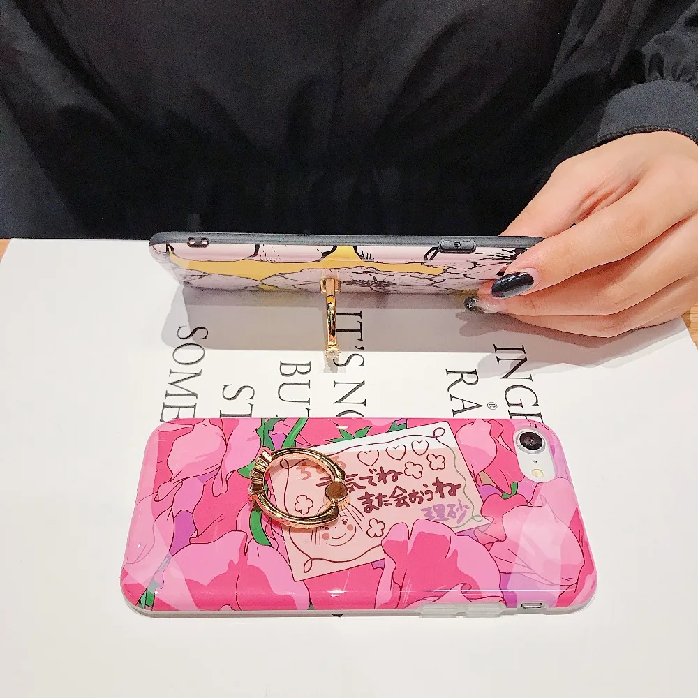 Цветочное кремниевое кольцо для ключей держатель iPhone 7 8 Plus XS Max XR розовый чехол