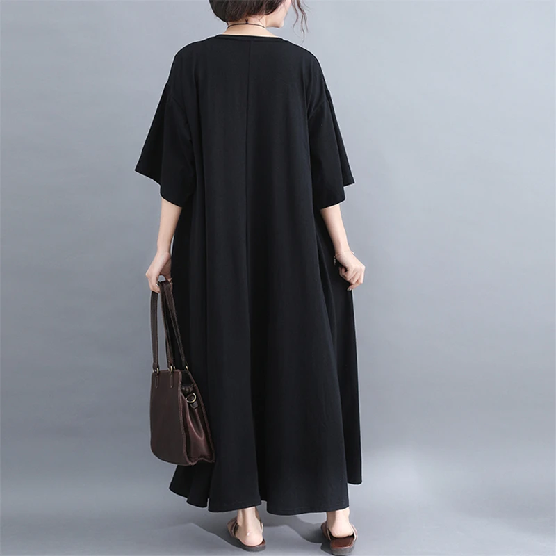 Платья женские XL L Свободные Большие размеры o образным вырезом Серый Черный Boho