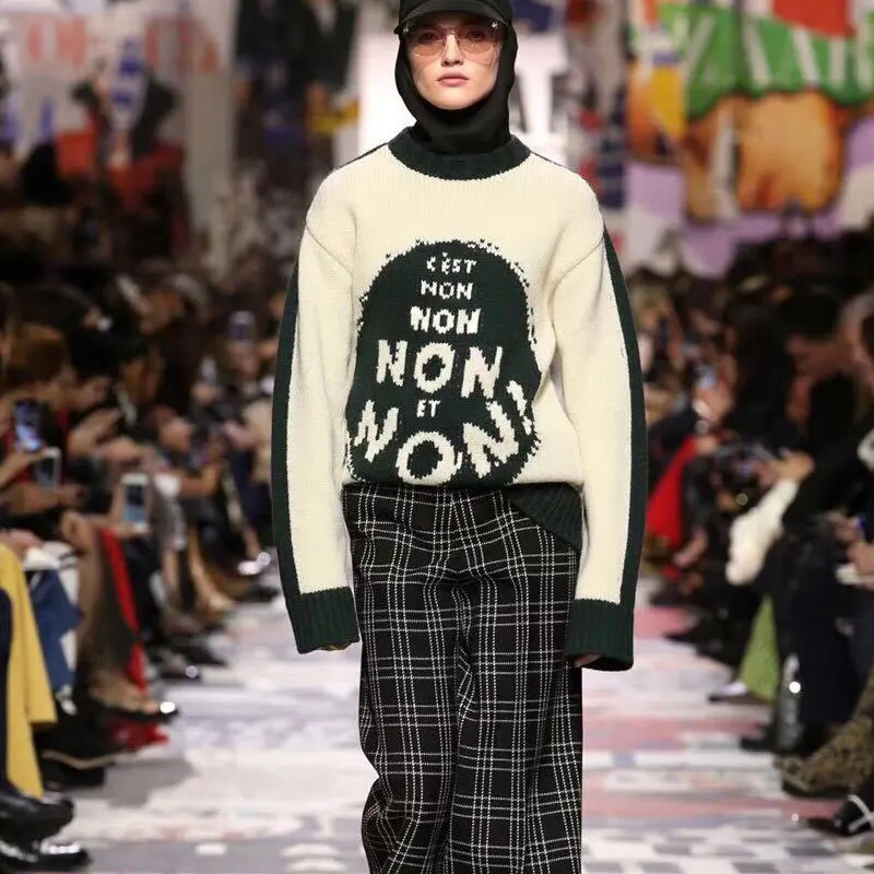 Неделя моды женский свитер костюм 2019 осень сексуальной полосатый широкий + мини -