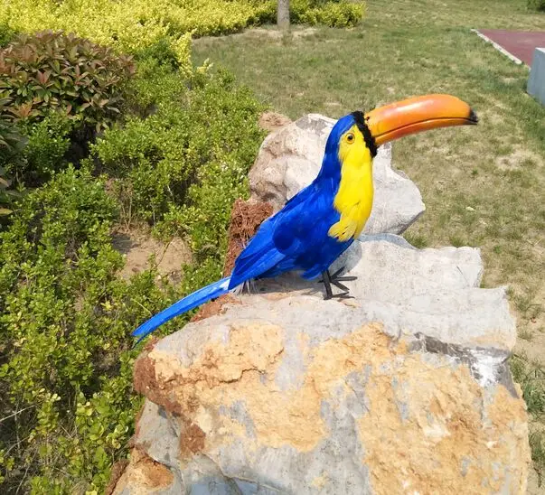 

Большие 42 см перья toucan искусственная птица Синяя или черная модель toucan ручная работа, реквизит, украшение для дома и сада подарок p2820
