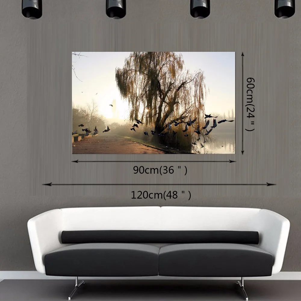 1 панель бесплатная доставка закат цвета лето природа птицы озеро печатная на