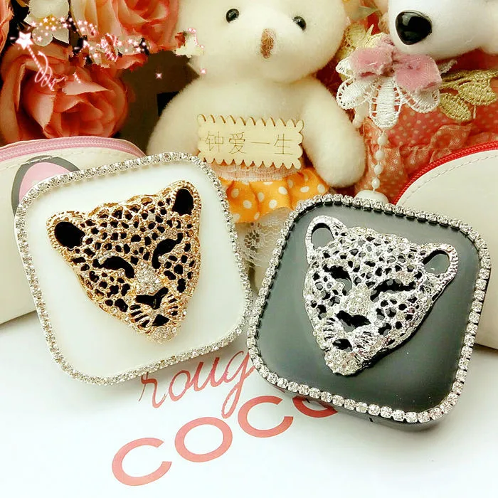 

LIUSVENTINA Portable DIY Alloy Cute Leopards Head Contact Lens Case with Mirror for Color Lenses Gift for Friends and Children