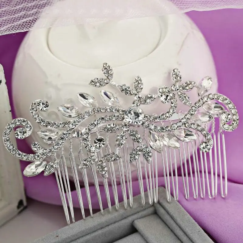 

Silver Colour Crystal Flower Bride Headdress Rhinestone Handmade Hair Comb Wedding Hair Accessories