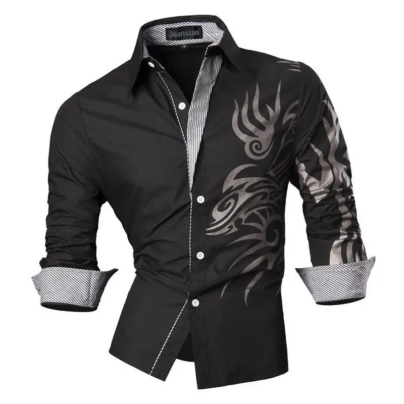 Jeansian Men's Fashion Dress Casual Shirts Button Down Long Sleeve Designer Z001 White2