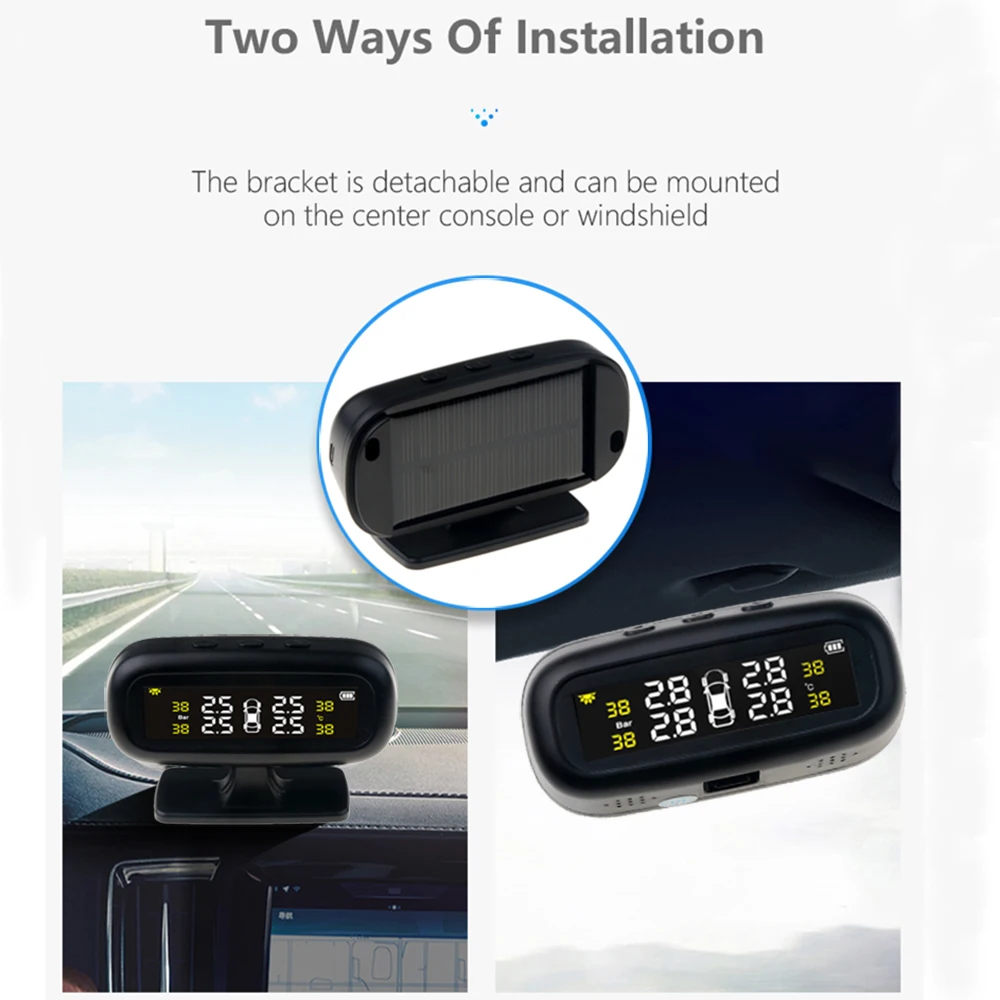 Скрытая на лобовом стекле Солнечная энергия USB зарядка TPMS автомобильная система