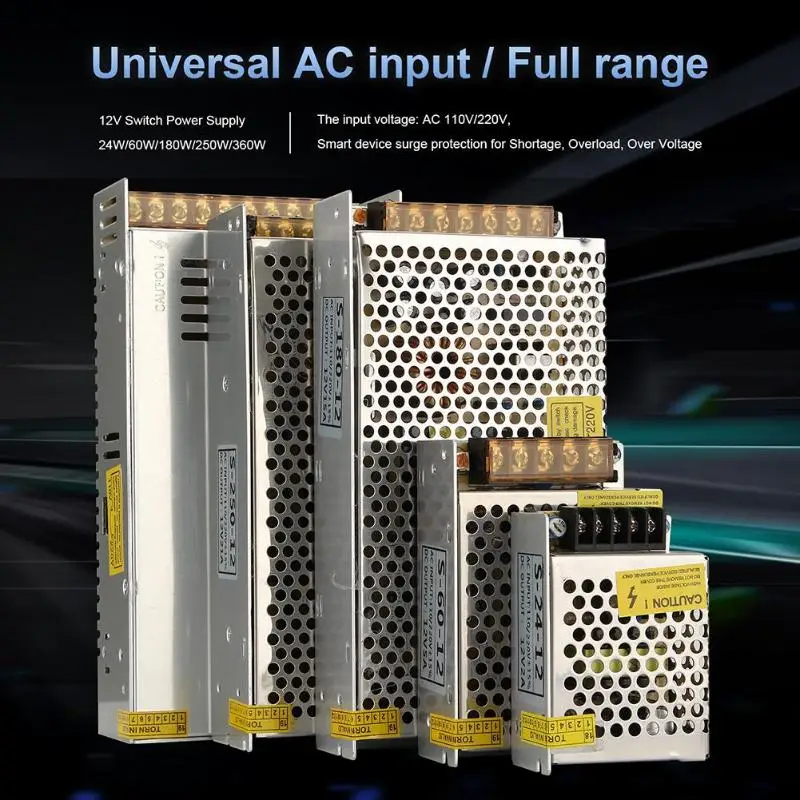 AC 110 V 220 к DC 12V 24W 60W 180W 250W 360W адаптер питания драйвера для светодиодной