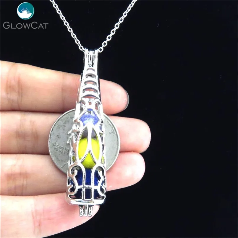 Серебряный медальон K259 длинный тотемный камень жемчужные бусины клетка цепочка