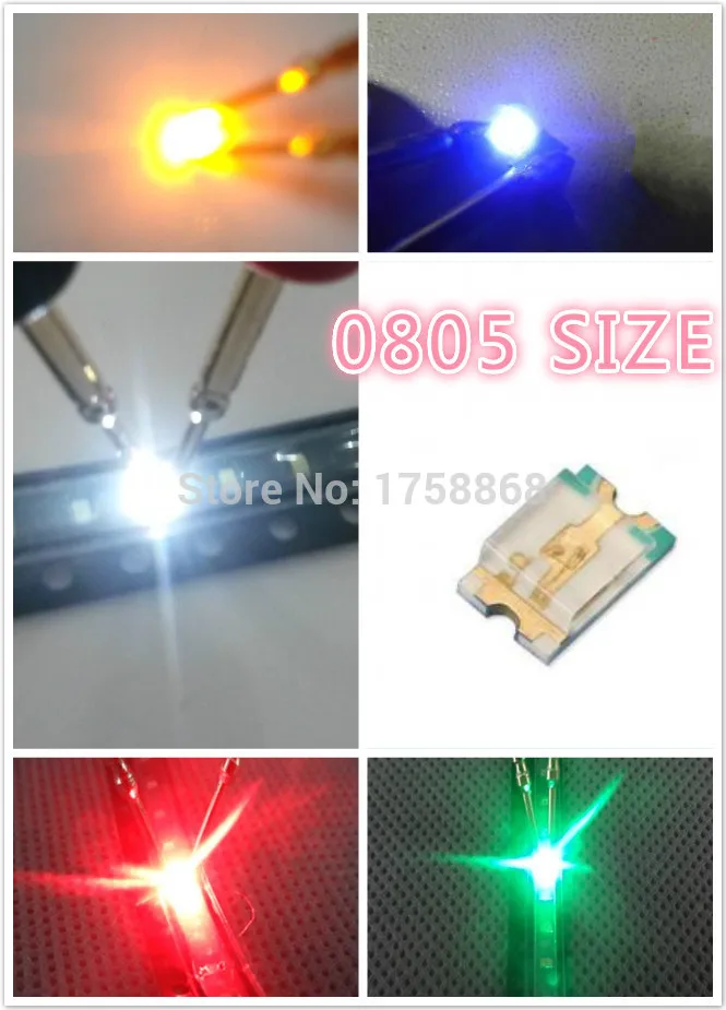 500 шт./лот 0805 ультраяркие SMD R G B W Y светодиоды LED красный зеленый синий белый желтый