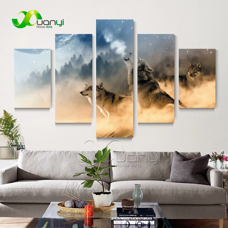 5 панелей абстрактный волк Холст Картина маслом куадро украшение дома модульная