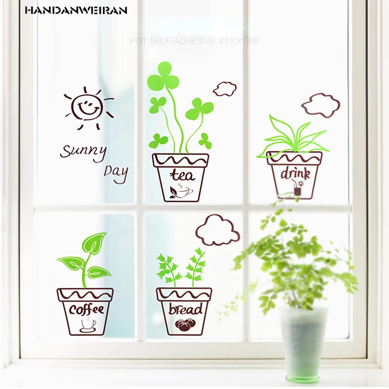 

30*40cm Self Adhesive Pots Glass Decorative Wall Stickers For Living Room Vinyl Balcony Decor Stickers