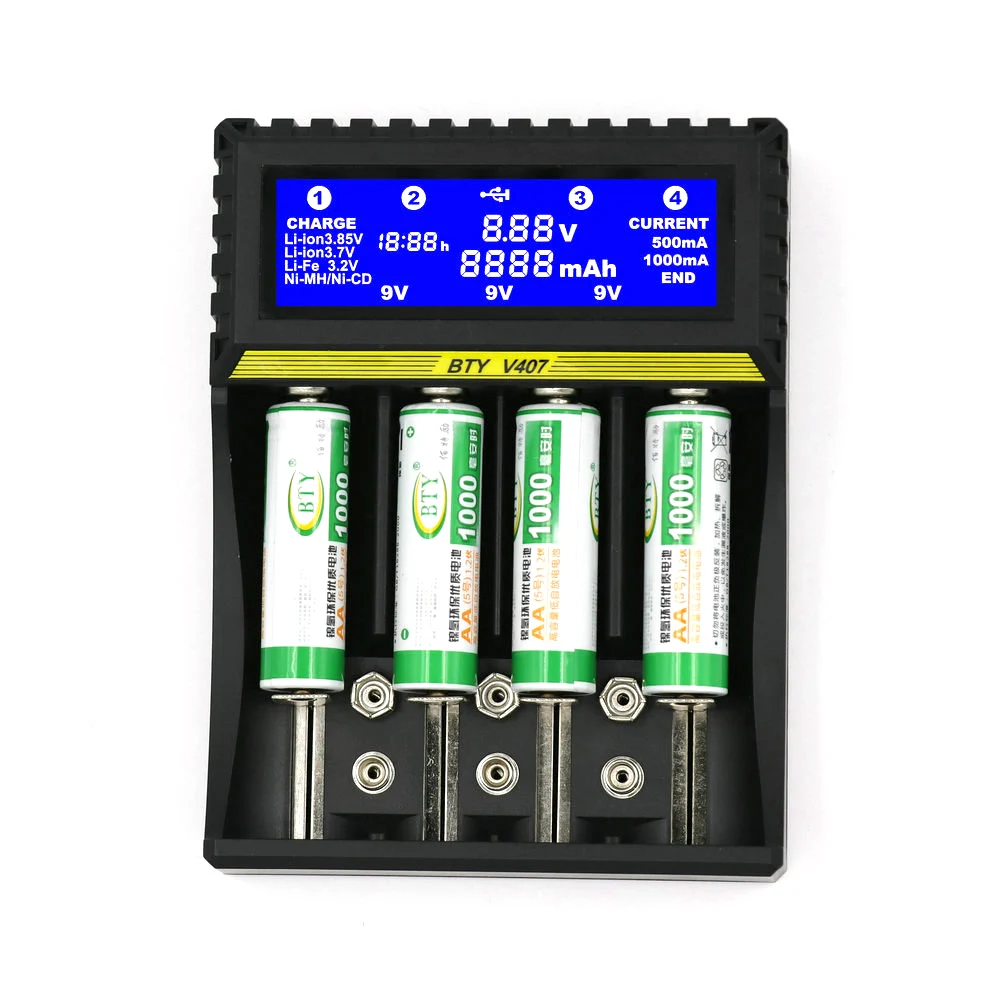 BTY V407 18650 зарядное устройство Li ion 3 7 V Life 2 Ni MH CD Smart fast 6F22 9V AA AAA 16340 14500