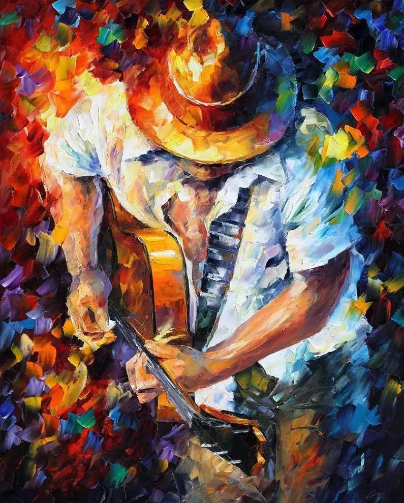 Kopen Canvas Art Schilderijen Gitaar En Soul Hand Geschilderd Paletmes Schilderij Portret Abstracte Muziek Foto Voor Bar Muur Decor