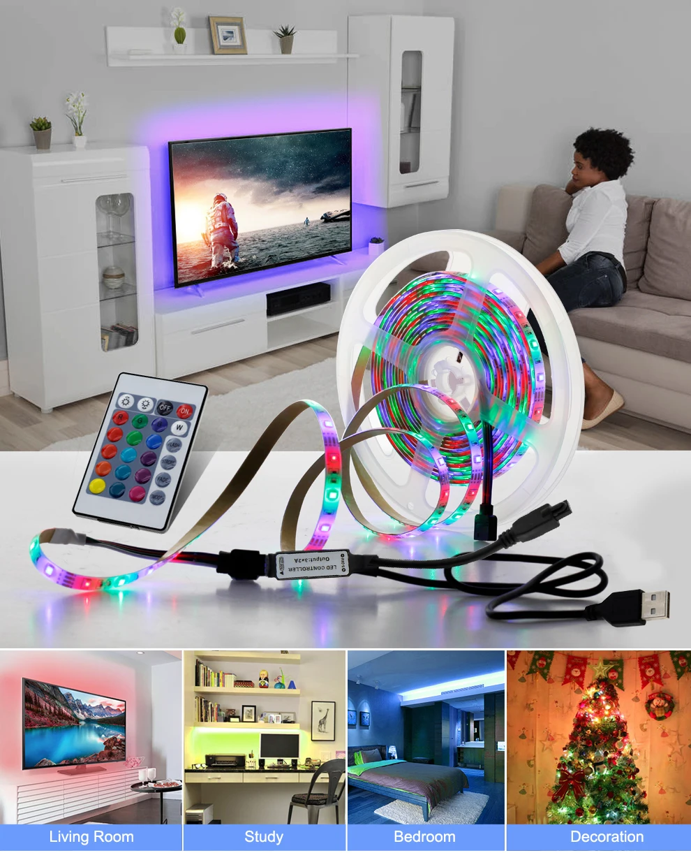5 в USB СВЕТОДИОДНЫЙ светильник 1 м 2 м 3 м 4 м 5 м теплый белый/RGB Светодиодная лента 2835 ТВ фоновый светильник декорации Сказочный светильник s