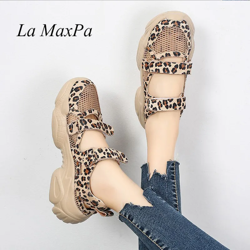2019 leopard Handy Velcro Fashion high quality women sneakers summer breathable mesh tenis feminino ladies wedges espadrilles | Обувь