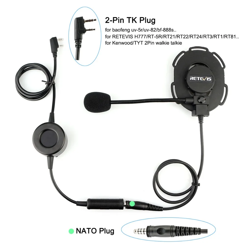 RETEVIS EH060K тактическая гарнитура Военная Wakie Talkie гарнитура Гибкий микрофон для Kenwood Baofeng UV-5R/UV82 RT1/RT81/RT50