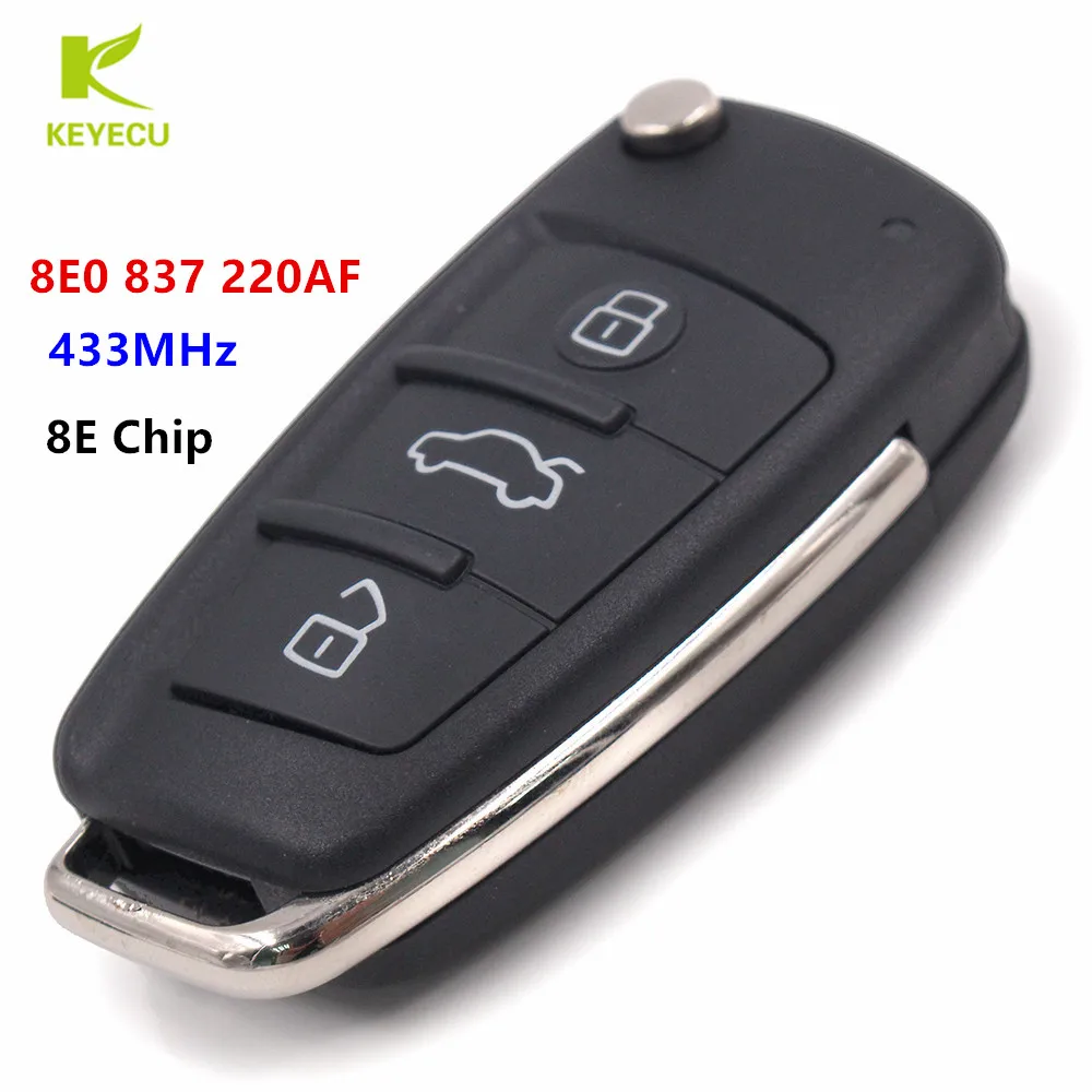 KEYECU складной дистанционный ключ 3 кнопки 433 МГц 8E чип для Audi Q7 8E0 837 220AF|8e0 837|chip keyschip