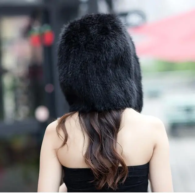 Winter mink fur hat scarf Women cap thermal knitted one piece warm Muffler for women | Аксессуары для одежды
