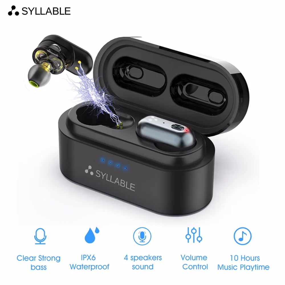 Слог S101 наушники вкладыши TWS с 4 колонки звук Bluetooth из QCC3020 чип сильный бас спорт на