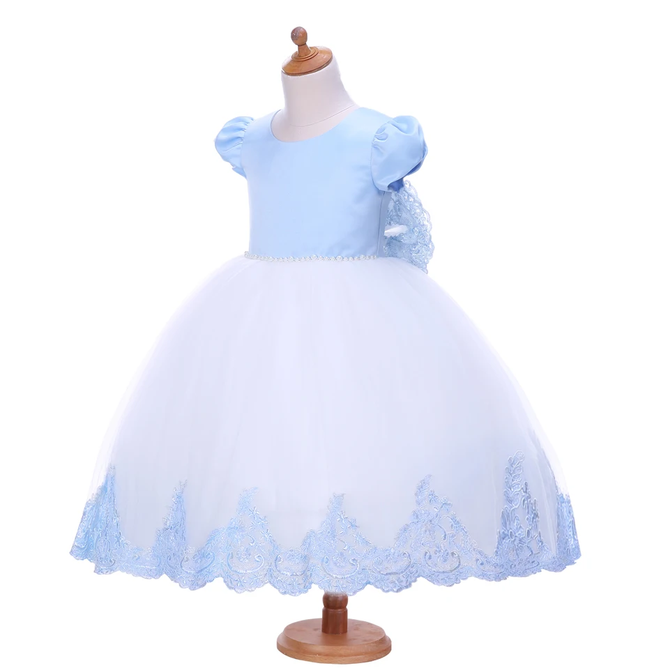 Cutestyles девочек Свадебная вечеринка платье с цветочным рисунком синий жемчужный кружевное платье принцессы нарядное платье с Hairhand G-DMGD911-1087BL
