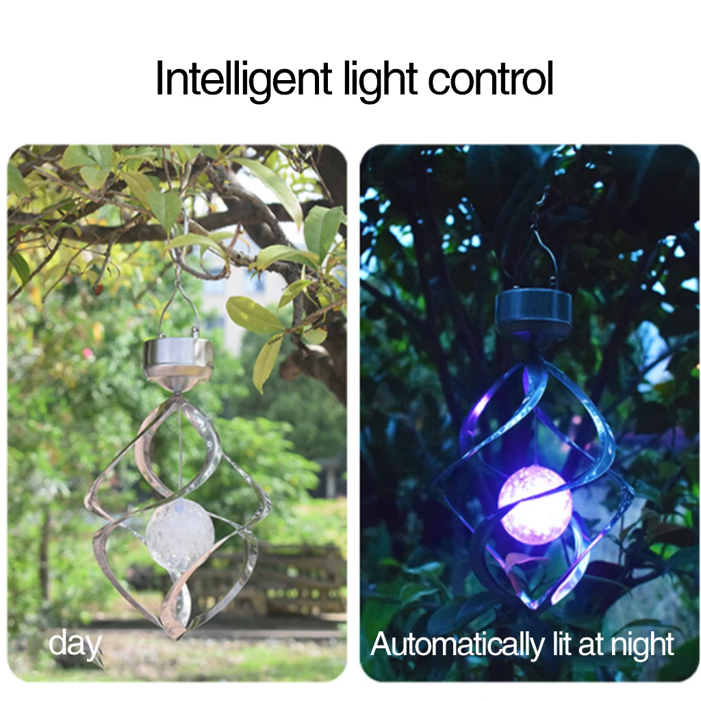 

LED Solar Power Light Color Changing Outdoor Revolving Wind Hanging Wind Chime Landscape Visual Garden Patio Balcony Wall Lamp