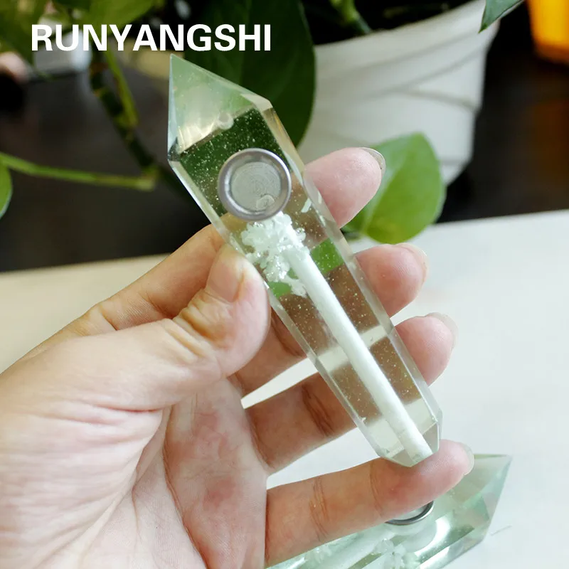 

Runyangshi 1 шт. оптовая продажа, трубка для курения из натурального кварца с кристаллом + ситечко, исцеляющая Палочка из кварцевого камня, беспла...