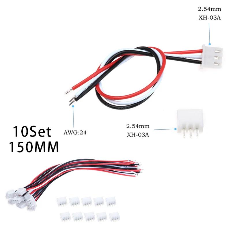 2/10 комплектов Mini Micro 2/3/4 Pin XH разъем 2,54 мм с 24AWG провода, кабели Dupont терминалы адаптер 100/150 мм - Цвет: 10Sets 3Pin 24AWG
