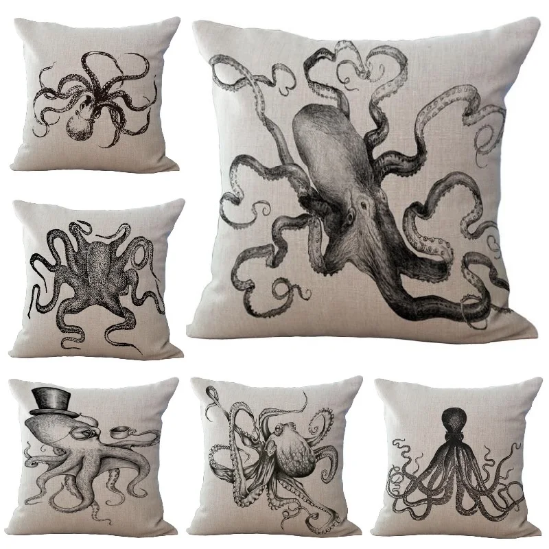 

Octopus Cushion Case Linen Marine Animals Cover Car Sofa Throw Pillows Decorative Pillowcase almofada decorativos cojines