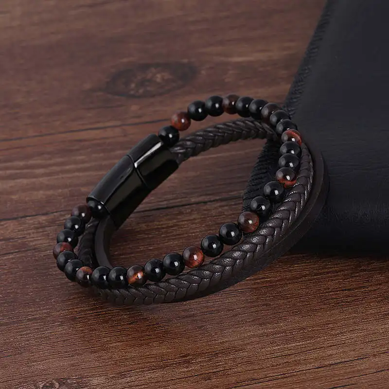 Модный браслет из нержавеющей стали 6 мм с красным тигром ege Stone Beads черный магнит из нержавеющей стали браслет для мужчин браслет на запястье