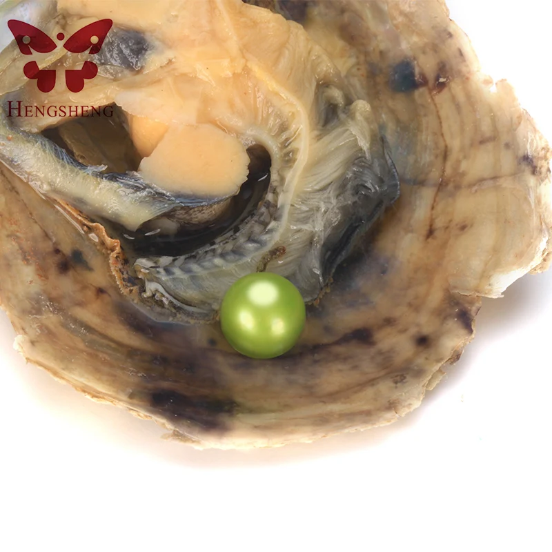 

HENGSHENG 20 PCs Seawater Peal Oysters with 6-8 mm Green Nearly Round Loose Pearls Inside Mix Color Love Wish