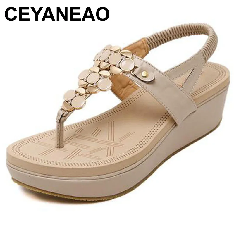 CEYANEAO лето 2019 новые пляжные туфли на танкетке плоской подошве богемные сандалии в