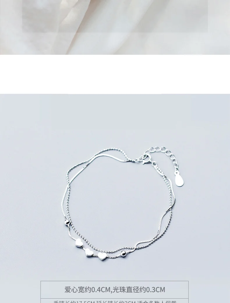 Trusta 925 пробы серебряные Модные женские ювелирные изделия двойной слой сердце бусины браслет 17,5 см для жены лучший подарок DS741