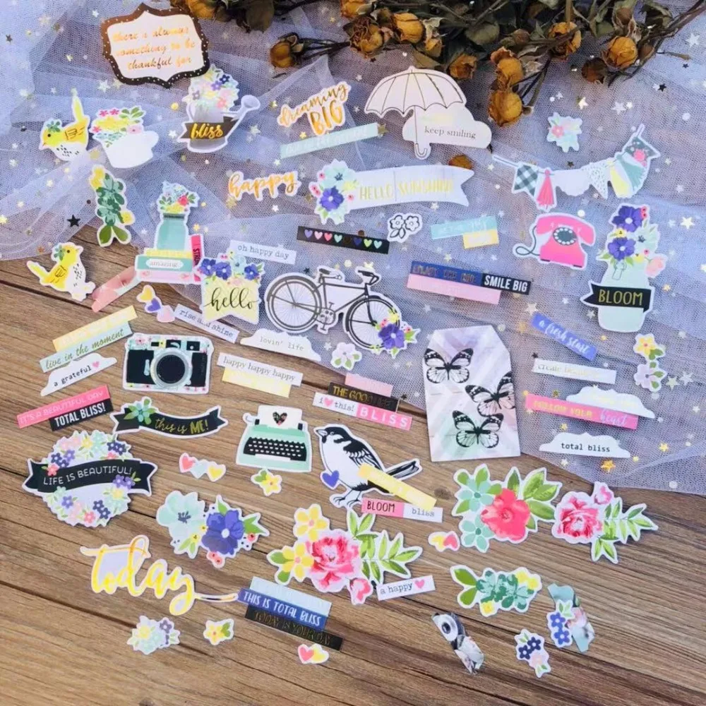 ZFPARTY 52pcs Life is Beautiful Cardstock Die Cuts Stickers for Scrapbooking Happy Planner/Card Making/Journaling Project | Дом и сад
