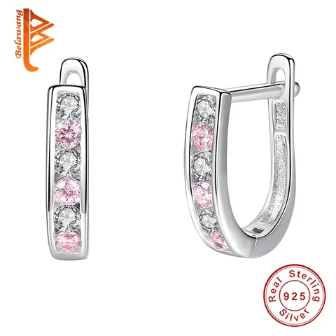Аутентичные 100% 925 стерлингового серебра серьги в виде колец, розового цвета с украшением в виде кристаллов CZ серьги-кольца для женщин модные серебряные ювелирные изделия вечерние подарок