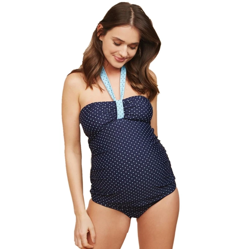 

Maternity Wave Point Halter Two Piece Swimsuit Women Pregnancy Summer Tankinis Swimwear Plus Size 5XL