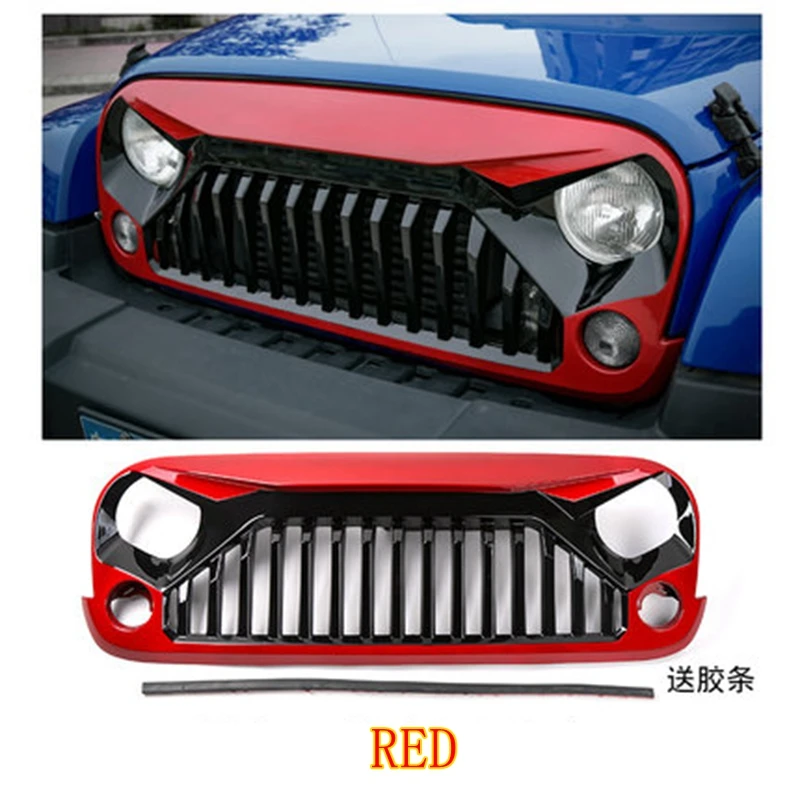 Автомобильный Стайлинг для Jeep Wrangler JK 2007- ABS пластиковая краска красный белый синий цвет передняя решетка блестящая Передняя Центральная сетка решетки