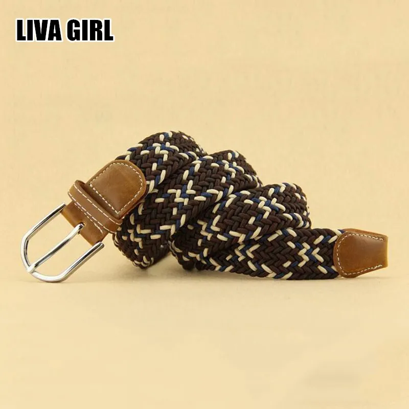 Liva Girl Unisex Trendy Stylish Elastic Braided Knitted Belts Alloy Buckle Stretch Canvas Belts For Women Men Young Accessories
