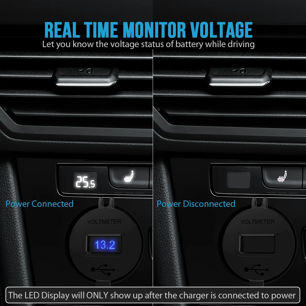 MICTUNING автомобиля Quick Charge 3,0 Автомобиля Зарядное устройство 12 V-24 V 36 Вт грузовой Алюминий Dual USB розетка с светодиодный цифровой вольтметр и предохранитель провода комплект