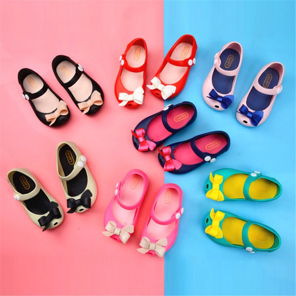 

Girl's New Arrival Princess Style Bow Decor Mini Melissa Summer Sandals Casual Fashion Round Toe Jelly Shoes Flat Beach Shoes