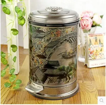 

6/10L luxury foot pedal stainless steel goldpated trash bins metal trash can waste bin recycle bin stainless trash bin LJT025