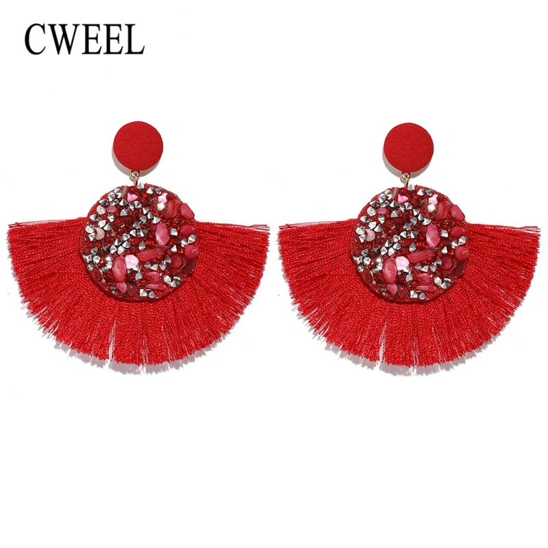 

Women'S Tassel Earrings Brincos Boho Statement Fringe Earrings Circle Vintage Dangle Round Crystal Earing Fashion Jewelry
