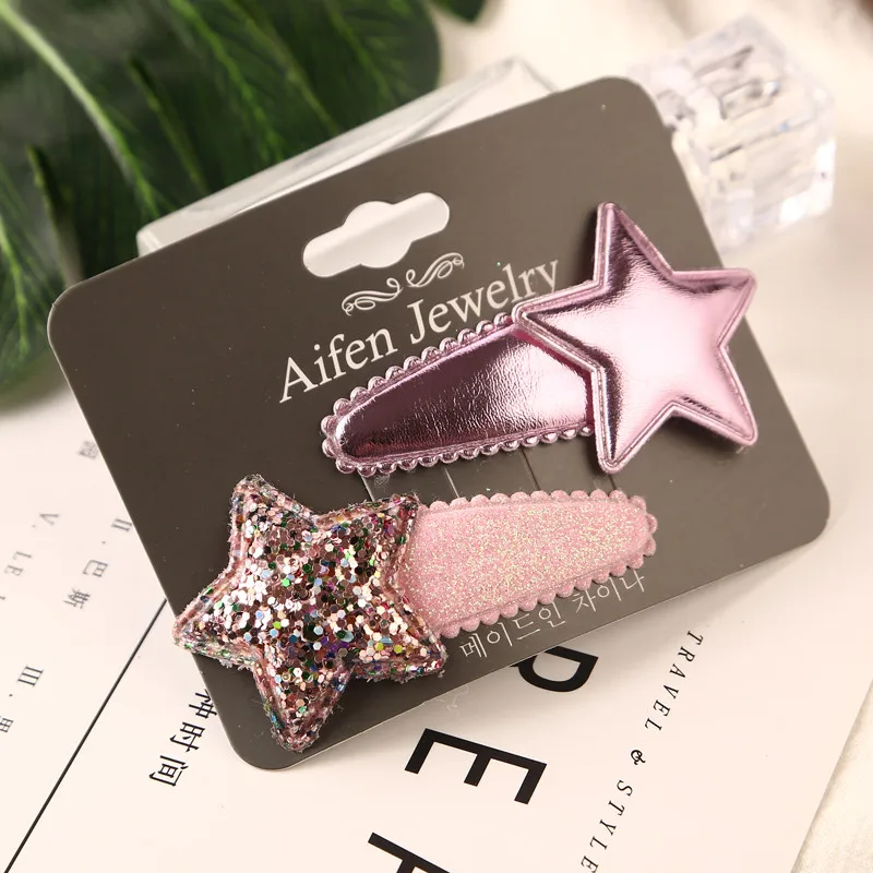 2PCS Pink Star 2 шт./лот для девочек, гладкие заколки в форме звезды, сердца, короны, милые заколки для волос, BB зажимы для детей, держатели головных уборов, Детские аксессуары для волос - Цвет: 2PCS Pink Star