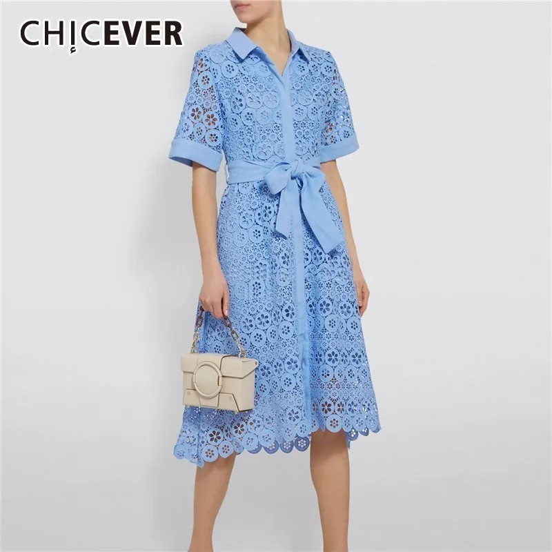 CHICEVER летнее Элегантное открытое платье для женщин с отворотом короткий рукав