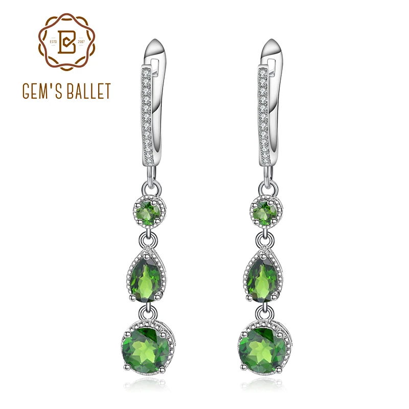 Серьги GEM'S BALLET 3 46ct натуральный хром диопсид серьги капельки из серебра 925 пробы