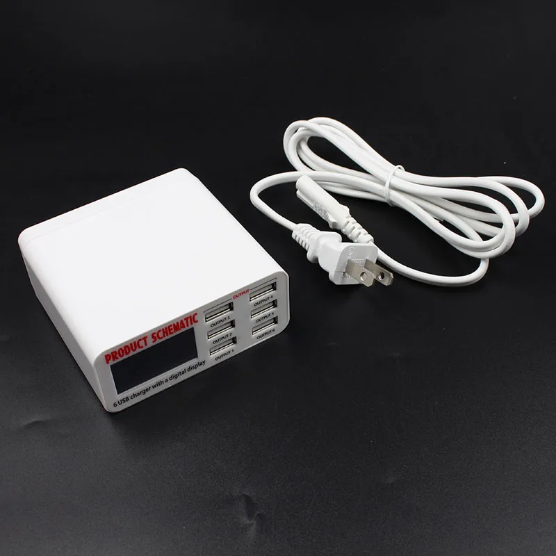 6A с ЖК-цифровым дисплеем 6 портов USB зарядное устройство Быстрая зарядка Смарт Зарядная Станция Адаптер для смартфона планшета ПК - Тип штекера: США