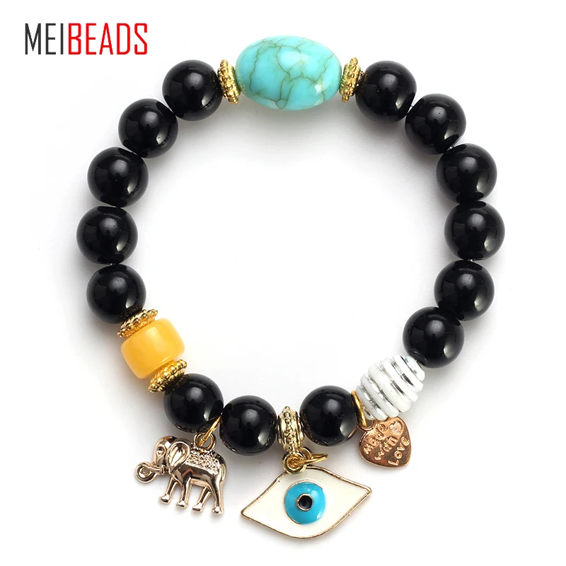 MEIBEADS винтажные натуральный камень бусины браслет Evil Eye & для женщин День Рождения