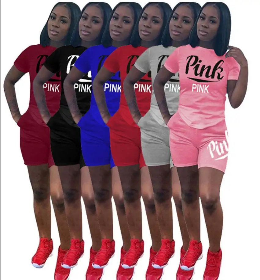 Розовый с буквенным принтом комплект из 2 предметов для женщин 2018 плюс размеры