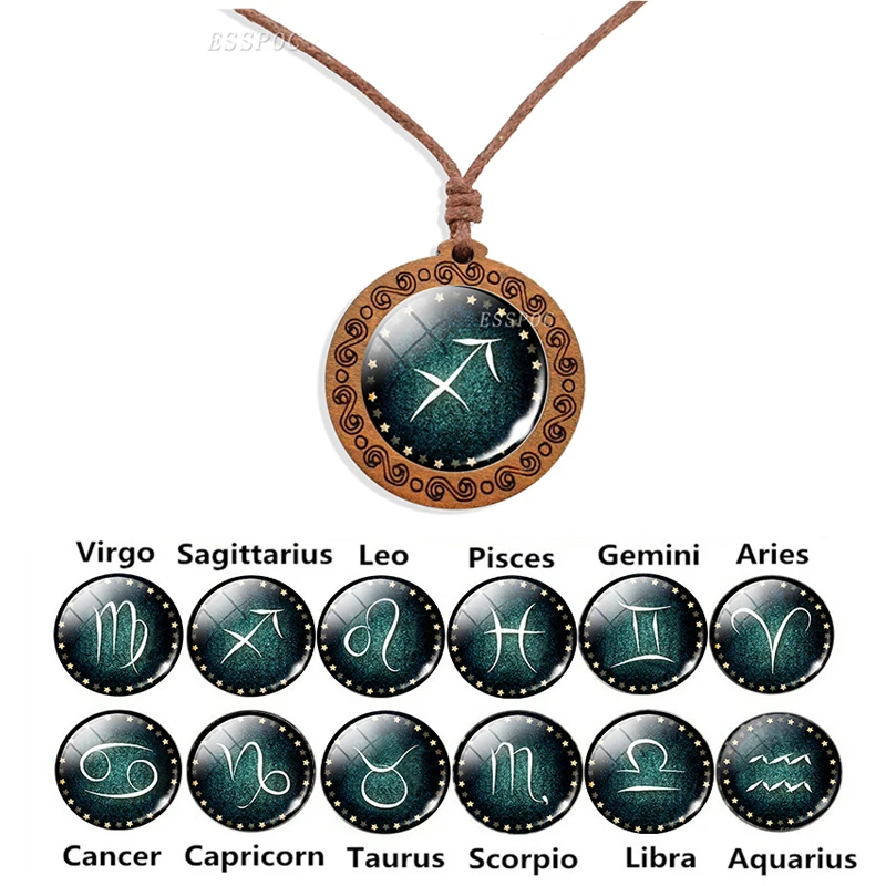Ожерелье с 12 знаками Зодиака деревянная цепочка подвеской мужские и женские
