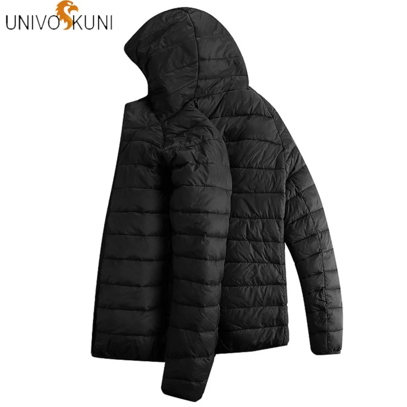 

UNIVOS KUNI 2018 New Casual Down Parkas Men Solid Stand Collar Hoody Thin Cotton Coat Zipper Male Parkas Plus Size S-3XL Q5199