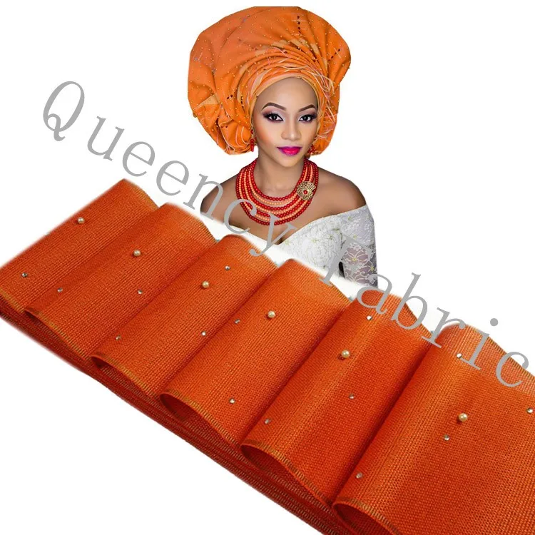 Уникальный Aso Oke с камнями и бисером головной убор Африканский SEGO gele шарф для