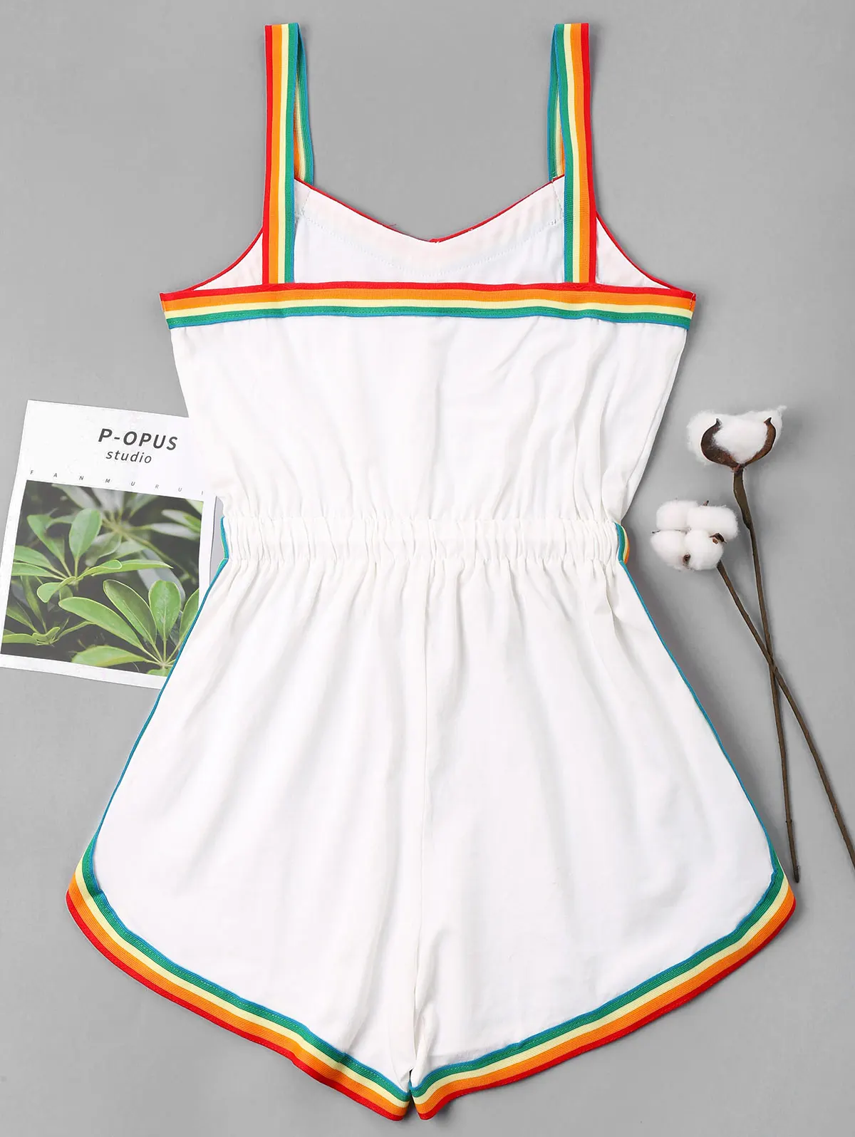 ZAFUL Радужная Отделка Drawstring Ками Romper Без Рукавов Тонкий Ремень Женщины Этнические Костюмы для Игр Уличная Одежда Повседневная Спортивная Одежда